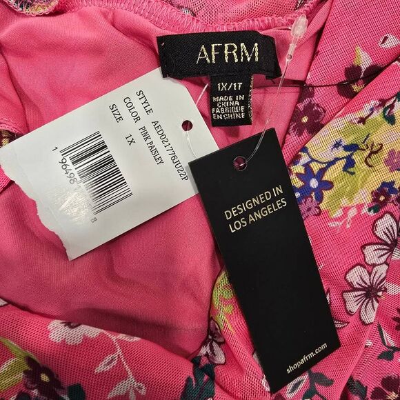 AFRM Pink Floral Mock Neck Midi Dress Size 1X NWT | Sleeveless Stretch Bodycon - Picture 2 of 10